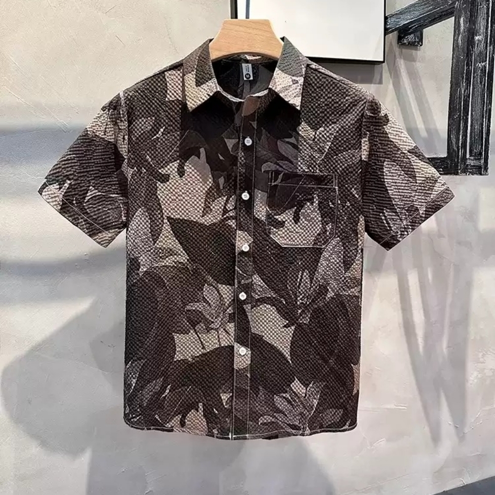Monochrome Tropical Leaf Print Shirt
